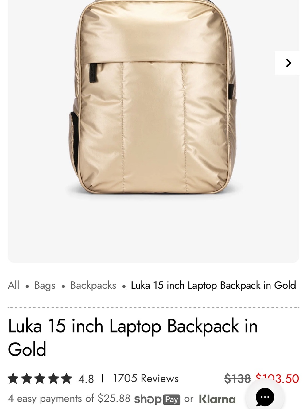 Calpak Luka 15-inch Laptop Backpack in Gold